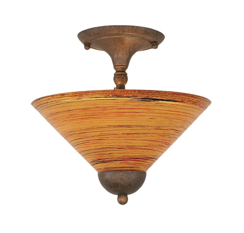 Two Light Semi-Flush Mount Bronze Finish with Saturn Glass G62745