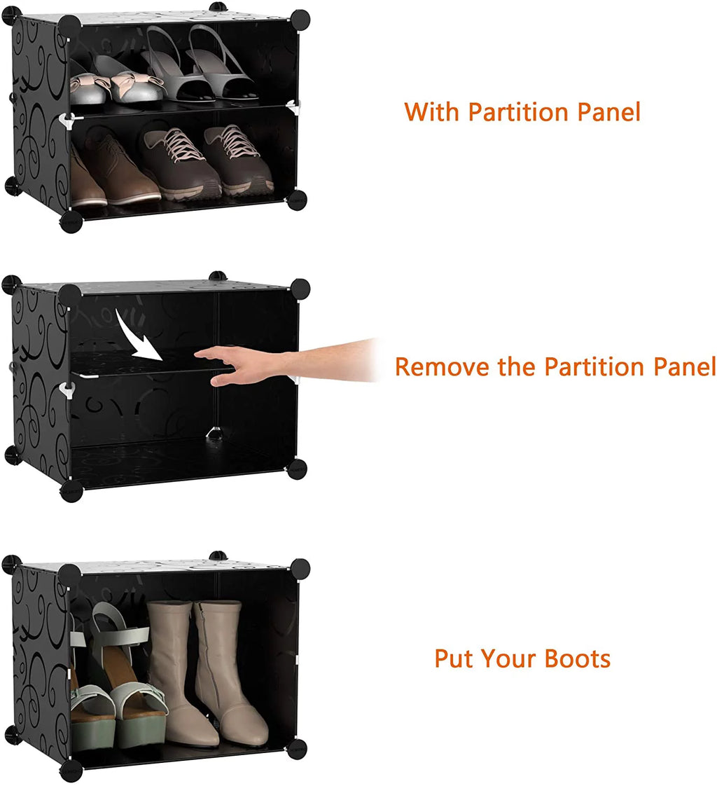 Black 8 Tier Plastic Shoe Storage Cabinet with Doors I955