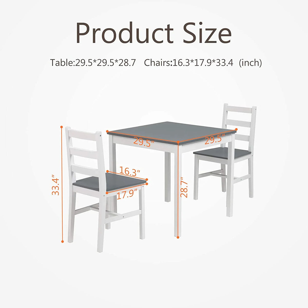 3-Piece Wood Dining Table and Chairs Set, Gray J5096