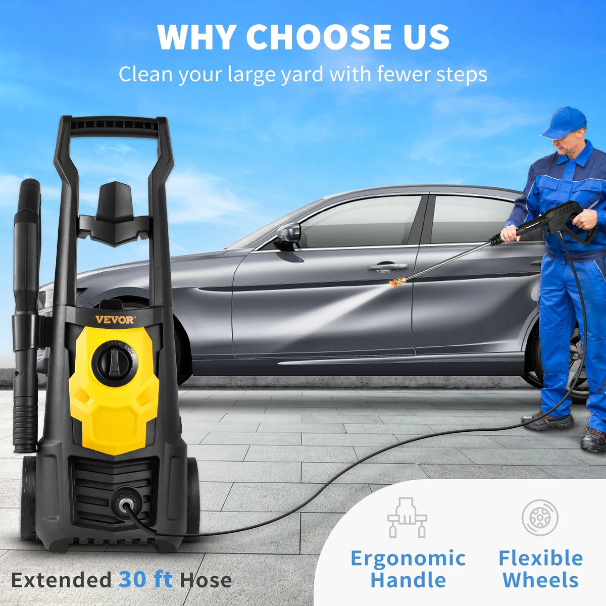 Electric Pressure Washer 2000PSI Max, 1.76 GPM Power Washer with 30 ft Hose and 5 Nozzles Foam Cannon K358