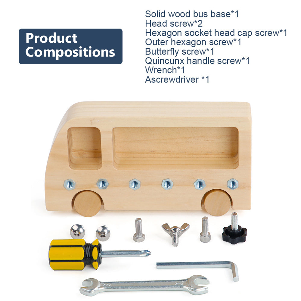 Montessori Screw Driver Board Wooden Busy Bus Sensory Toy N76753