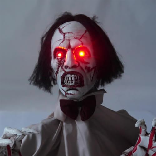 Voice Activated Animated Zombie Decoration with Lighted Red Eyes and Sounds Y965