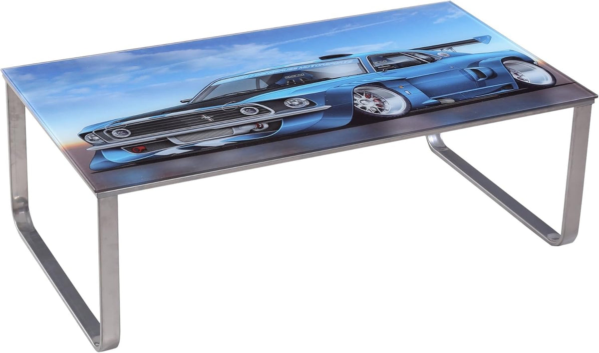 Coffee Table with Steel Frame and Tempered Glass Top C321