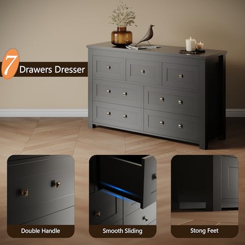 Black 7 Drawer Wood Dresser V273609