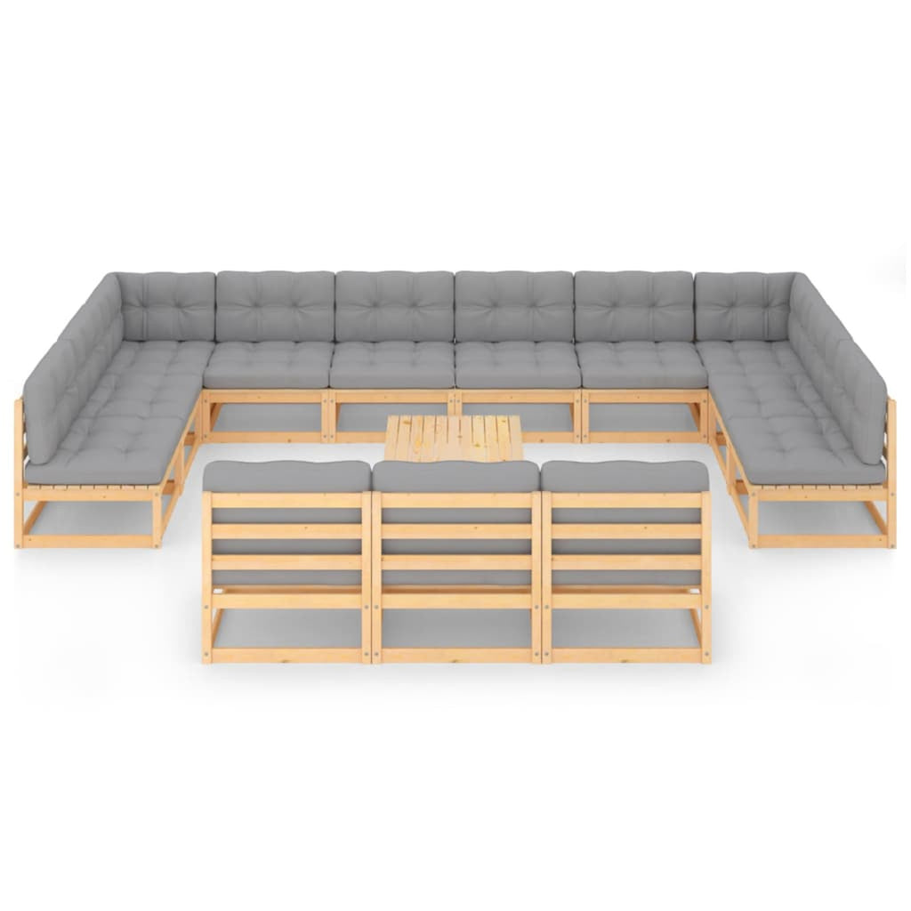 14 Piece Patio Lounge Set Outdoor Sofa Set with Gray Cushion Pinewood Sectional C697