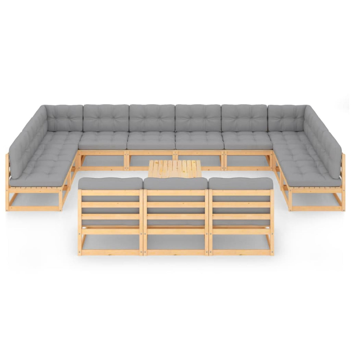 14 Piece Patio Lounge Set Outdoor Sofa Set with Gray Cushion Pinewood Sectional C697