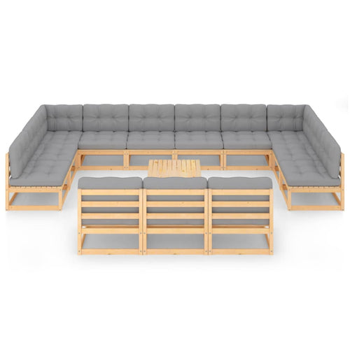 14 Piece Patio Lounge Set Outdoor Sofa Set with Gray Cushion Pinewood Sectional C697