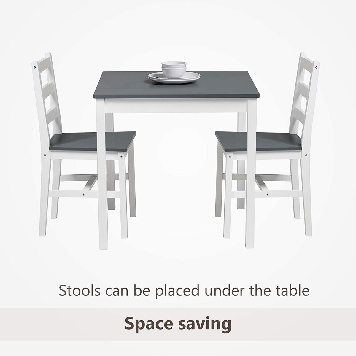 3-Piece Wood Dining Table and Chairs Set, Gray J5096