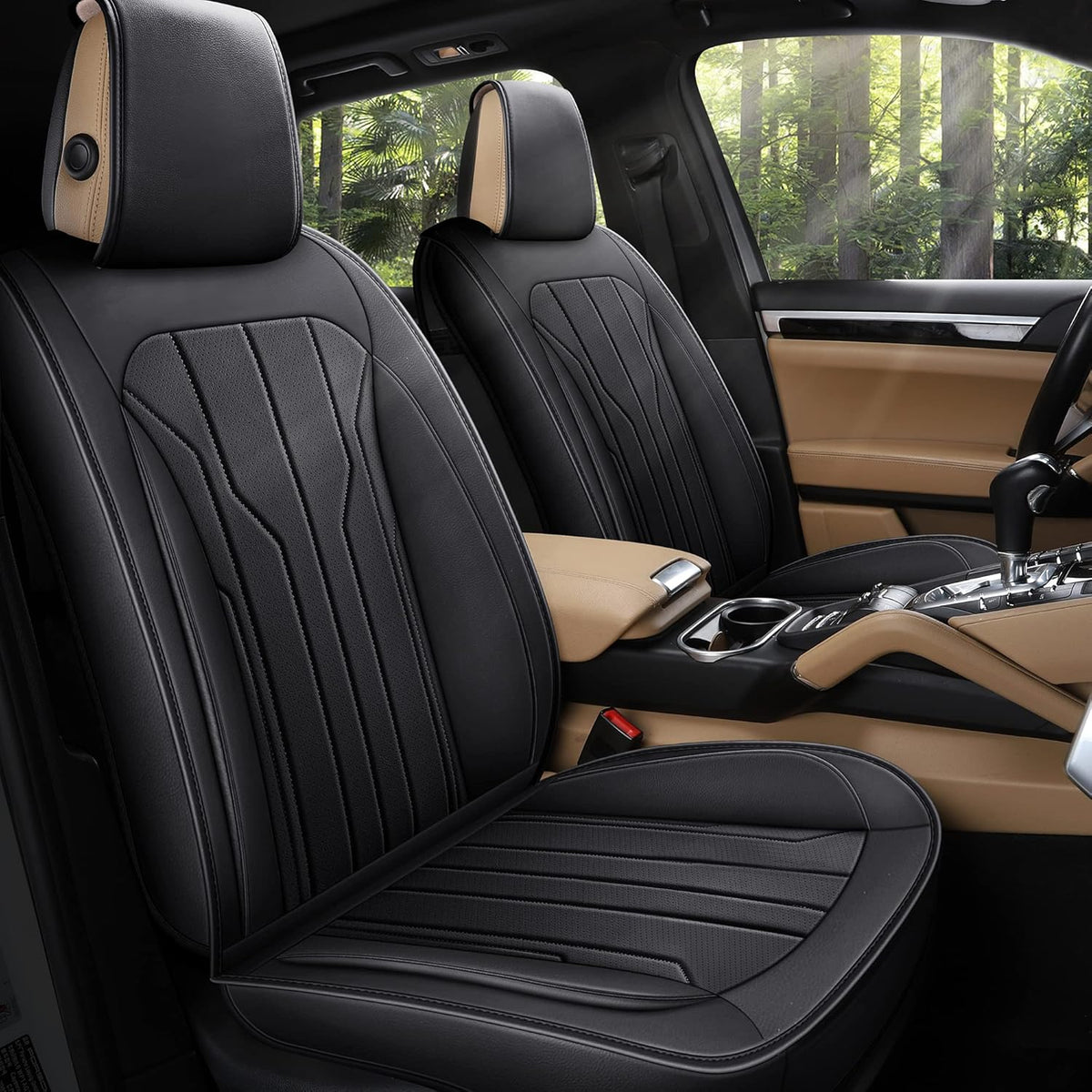 Beige Leatherette Car Seat Covers, Front Pair L3383