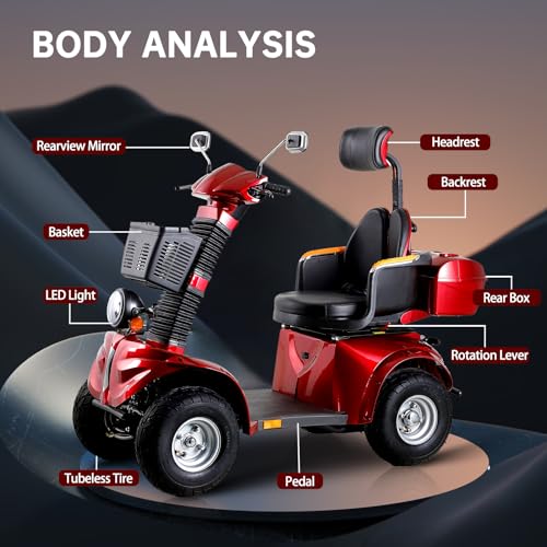 Red 1000W 4 Wheel Mobility Scooter with Adjustable Seat U228