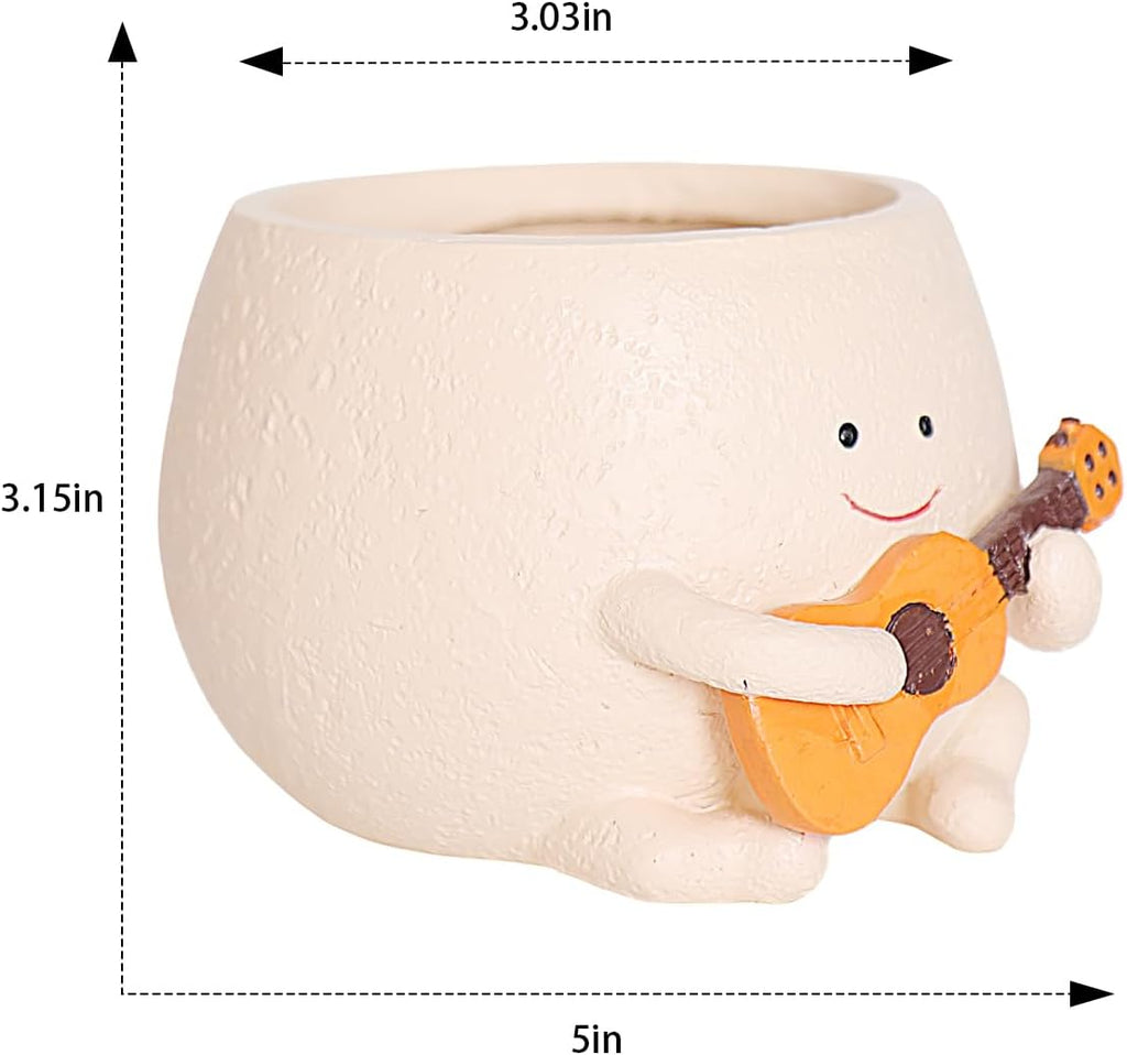 Smiley Guitar Head Succulent Pots with Drainage Hole K51375