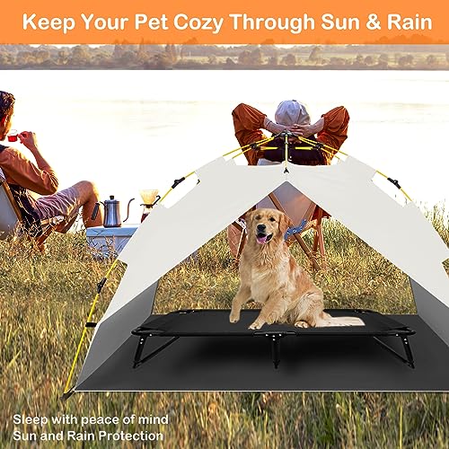 Raised Dog Bed Cot with Canopy Shade Tent & Bolster, Portable Chew-Resistance Cooling Pet Bed L170443