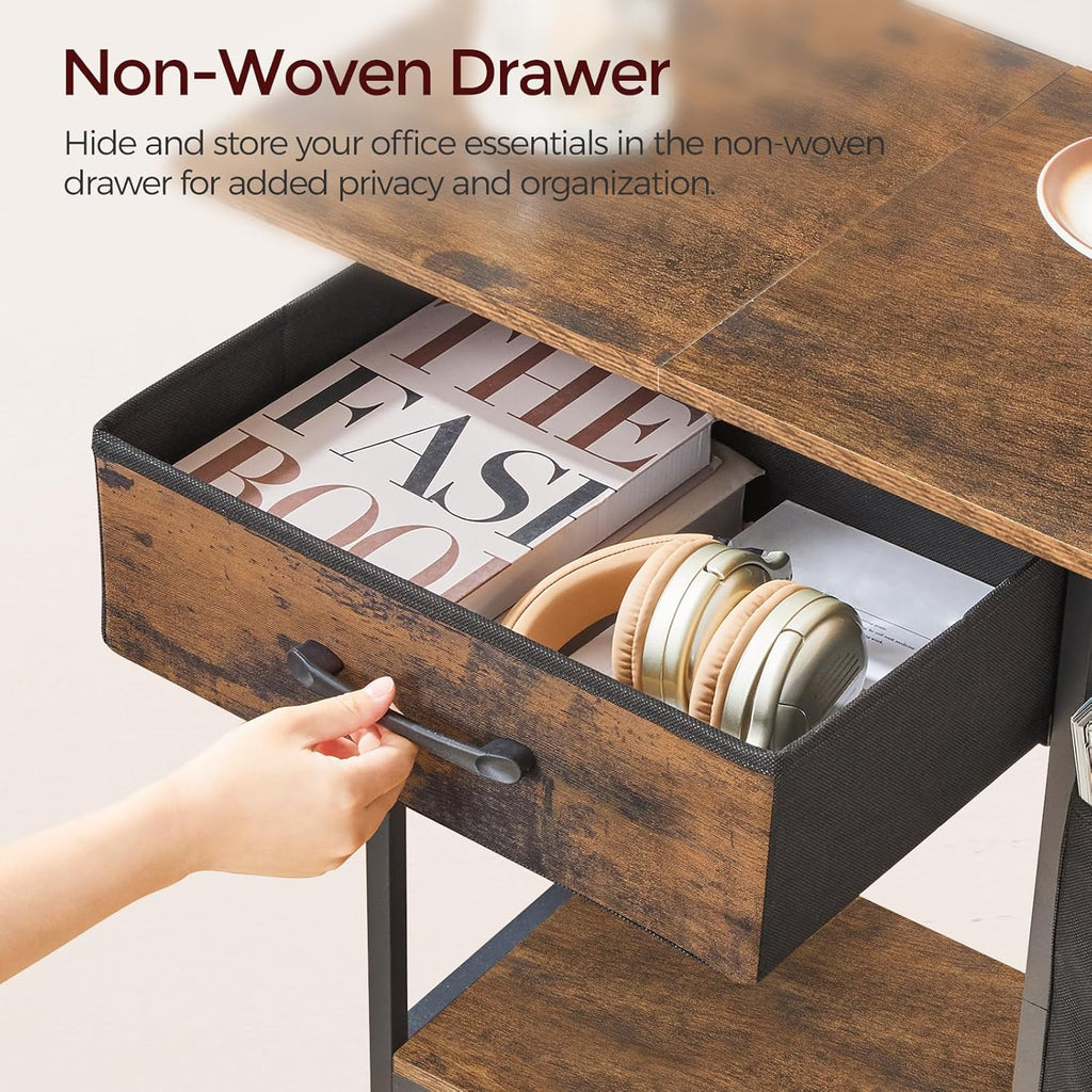 Rustic Brown Rolling Printer Cart with Storage Drawer N856