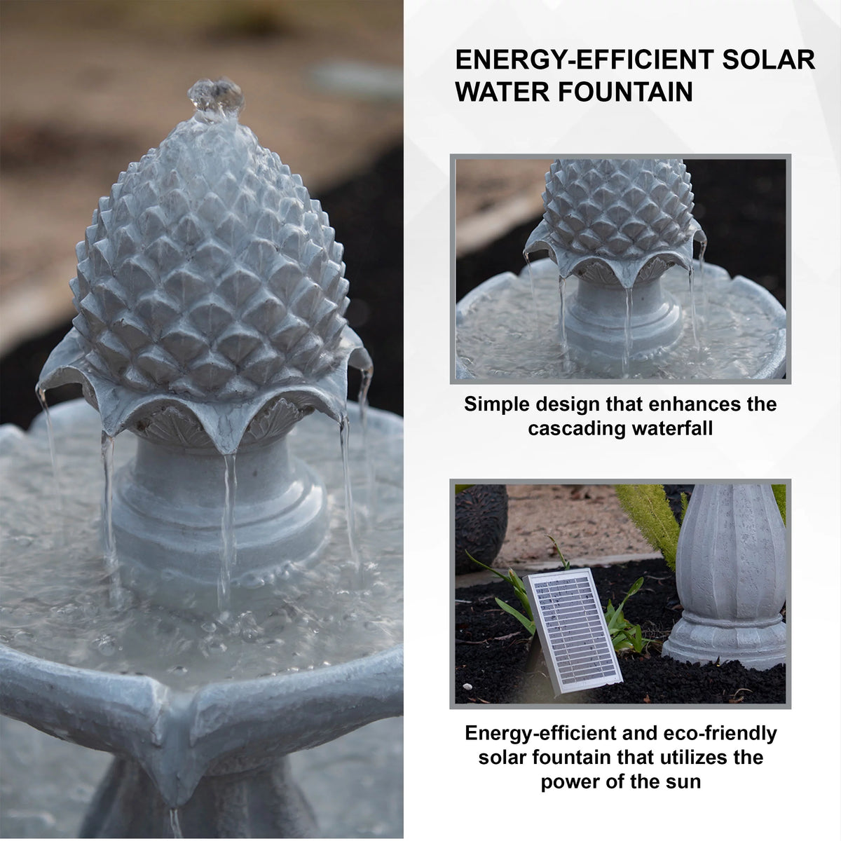 White 2-Tier Solar Water Fountain G661