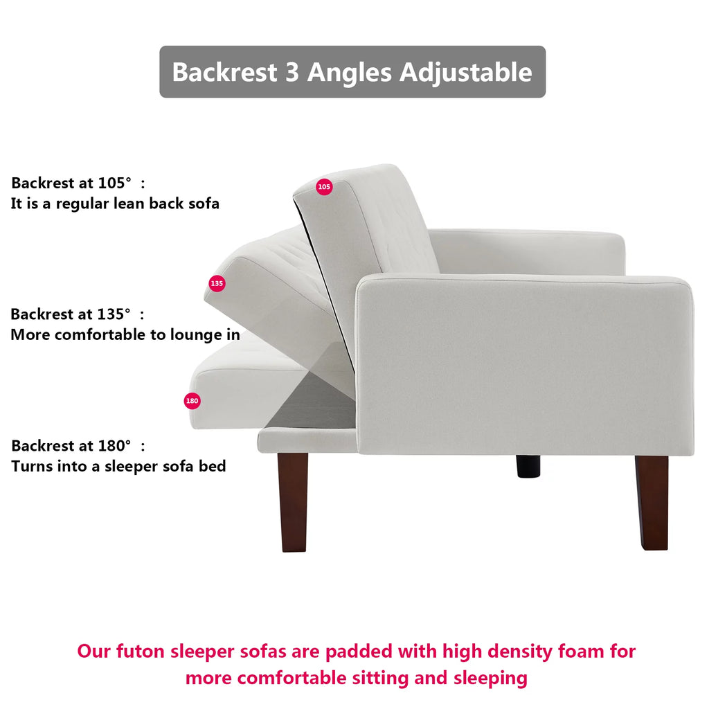 White Faux Leather Button Tufted Convertible Sleeper Sofa Bed H99535
