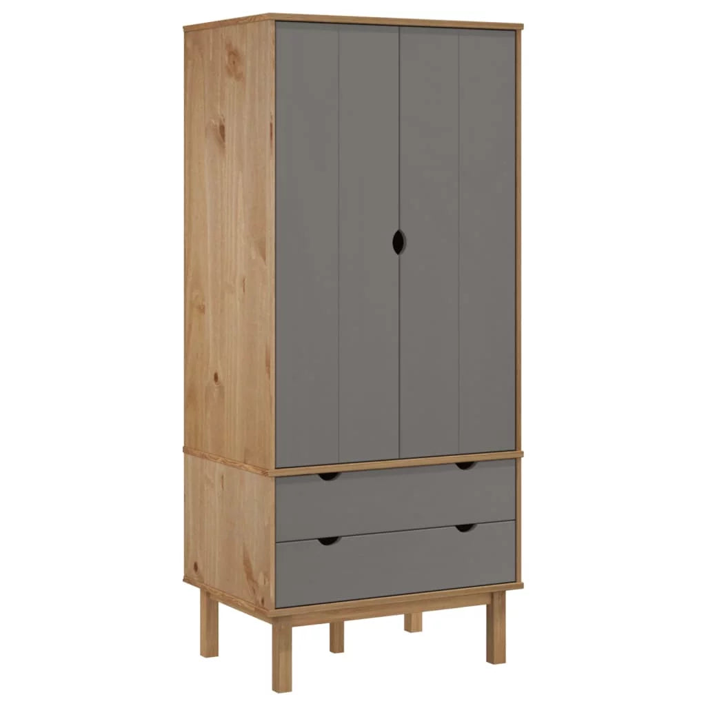 Brown and Gray Solid Wood Pine Wardrobe X564
