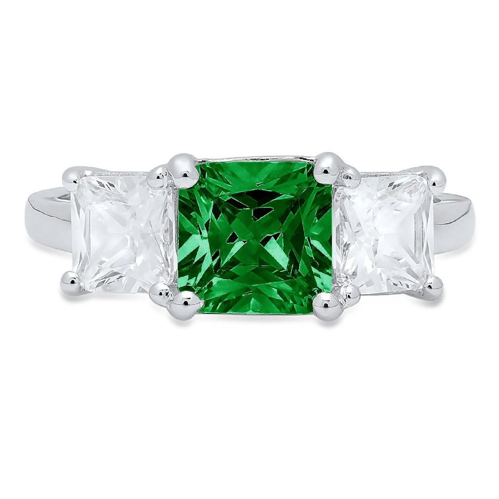 18K White Gold Three-Stone Ring SZ 7.75 M2996