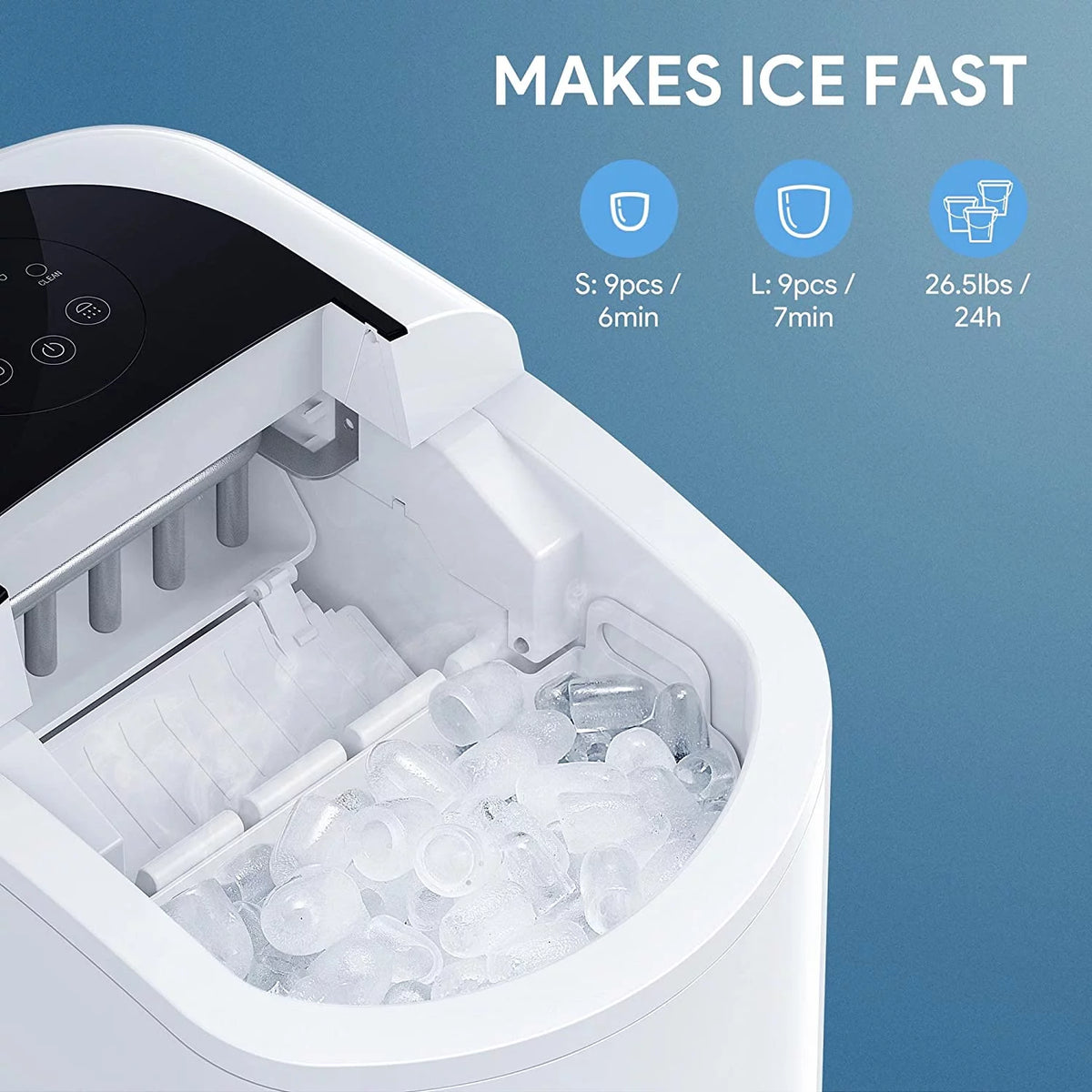 Countertop Ice Maker 26.5 lbs 9 Cubes 2 Sizes White G507