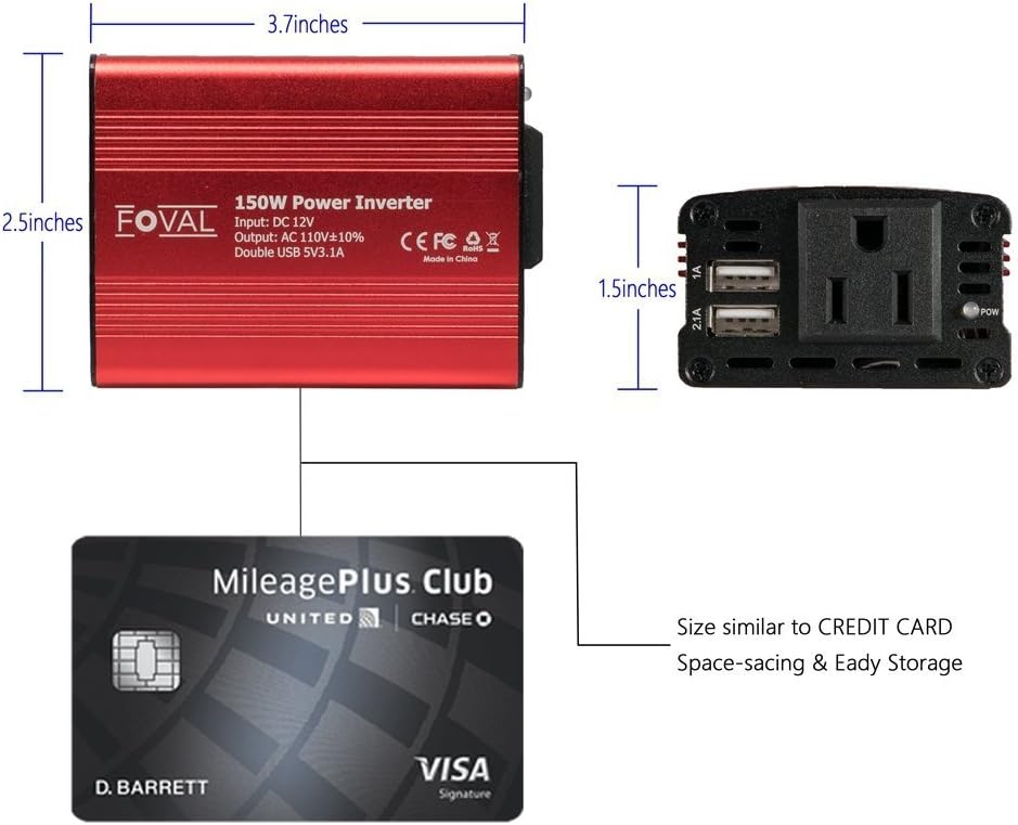 150W Car Power Inverter 12V DC to 110V AC Converter with 3.1A Dual USB, Pack of 2 W87901