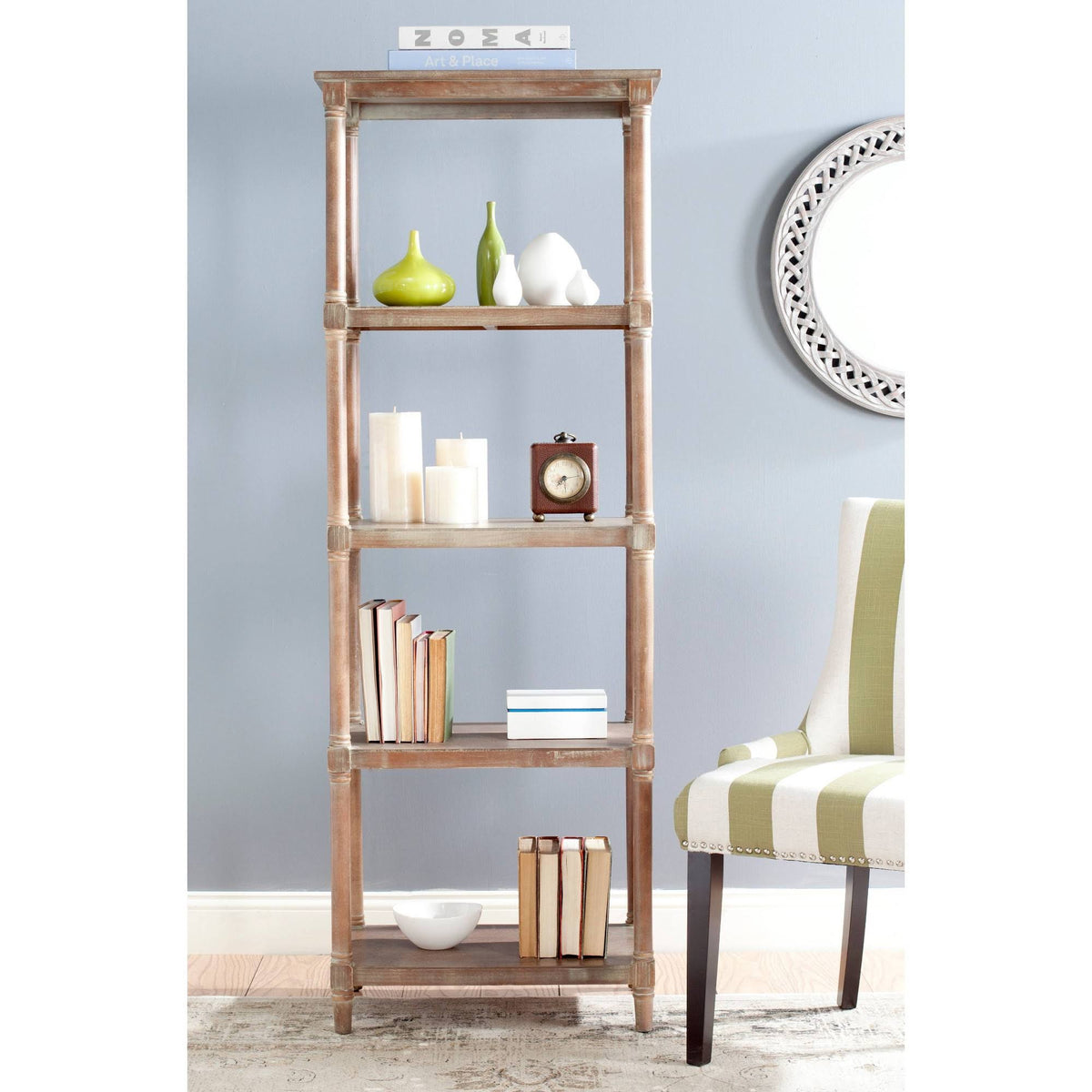 5 Tier Washed Natural Pine Bookcase N50822