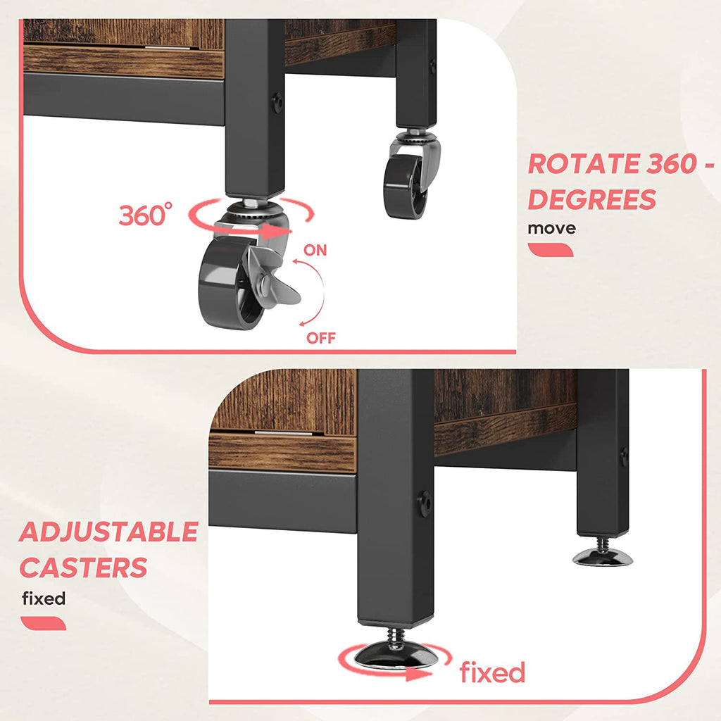 Rustic Brown Bakers Racks with Storage Cabinet, Height-Adjustable 45" to 55" Microwave Stand with Wheels & Feet S37942