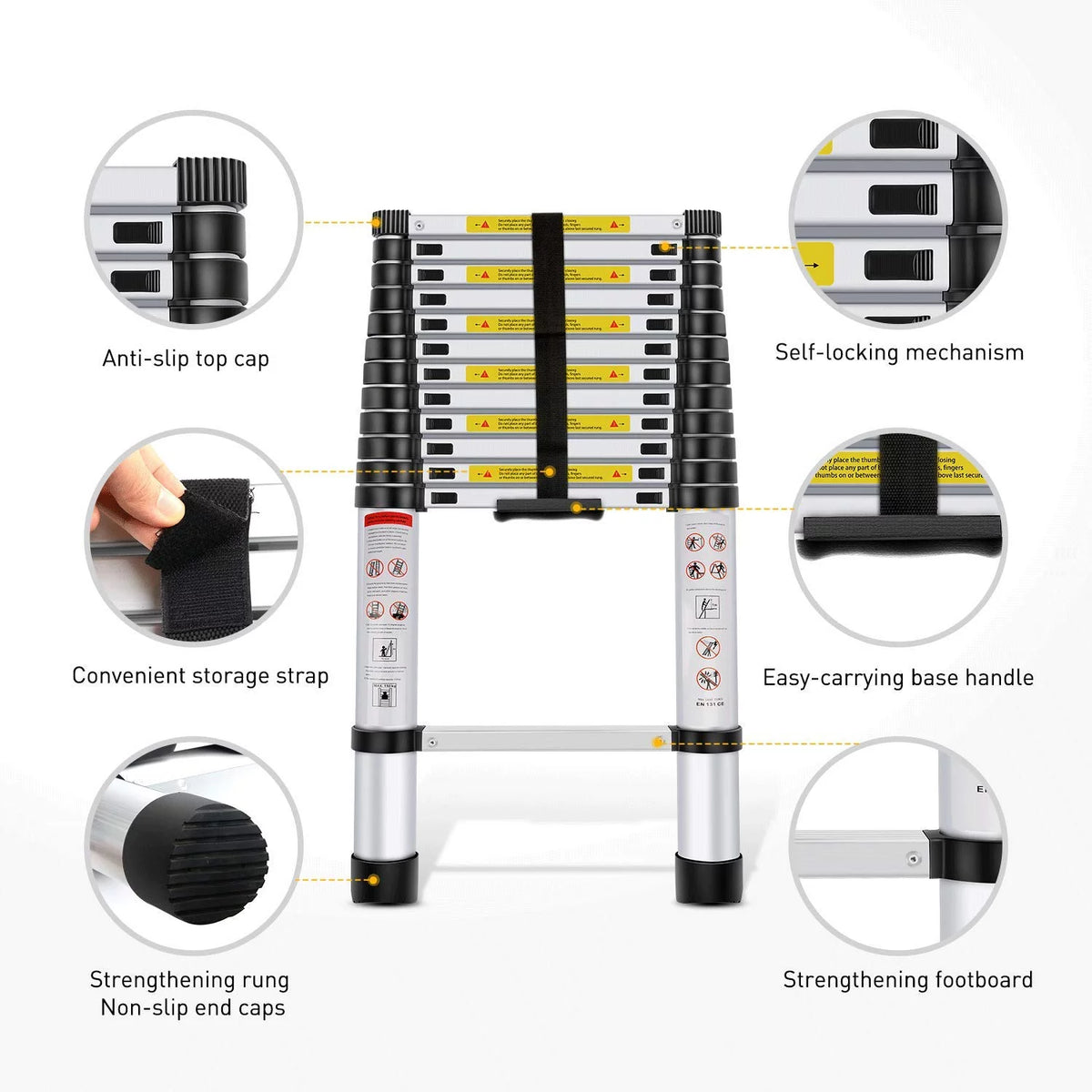 12.5ft Aluminum Telescoping Ladder 330 lb B5275