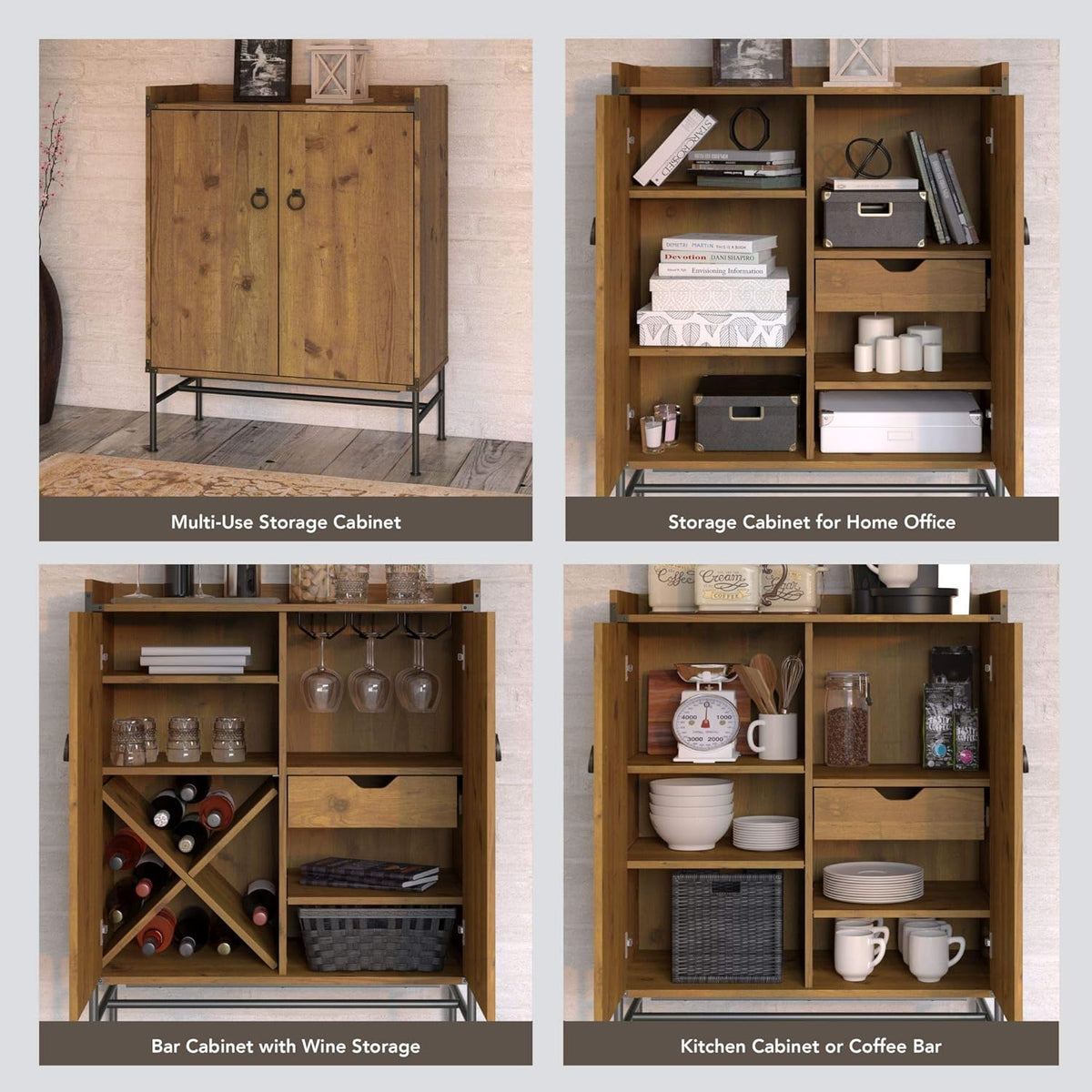 Vintage Golden Pine Storage Cabinet with Doors C57215