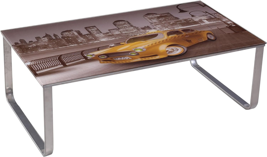 Coffee Table with Steel Frame and Tempered Glass Top C321