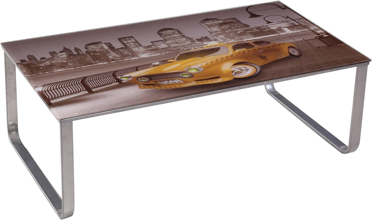 Coffee Table with Steel Frame and Tempered Glass Top C321