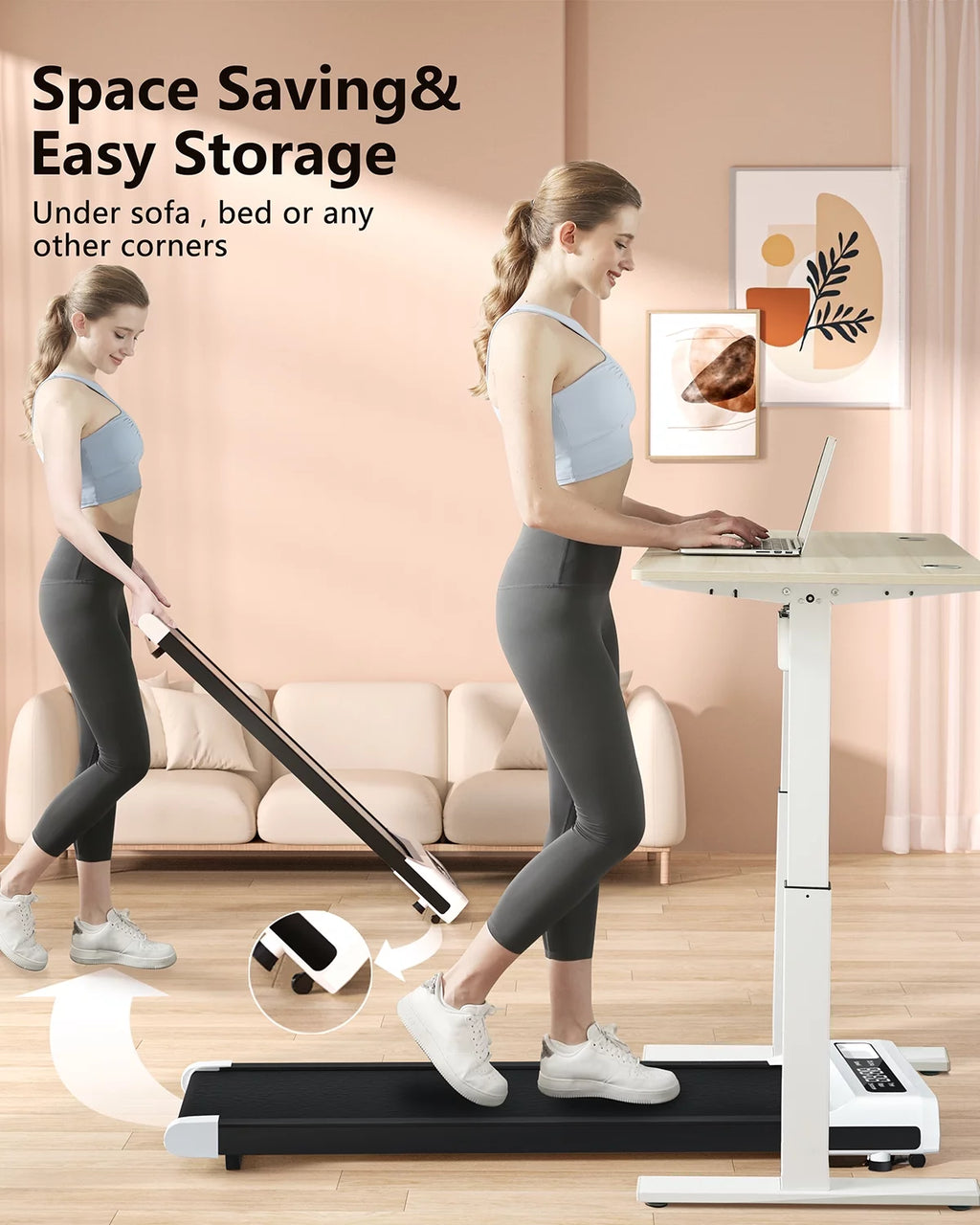 2 in 1 Portable Under Desk Treadmill with Remote Control W8648