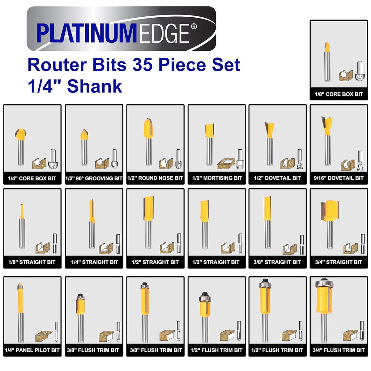 35 Piece Tungsten Carbide Router Bits Set with 1/4 Shank P904