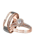 Rose Gold Halo Cz Wedding Ring Set T58375
