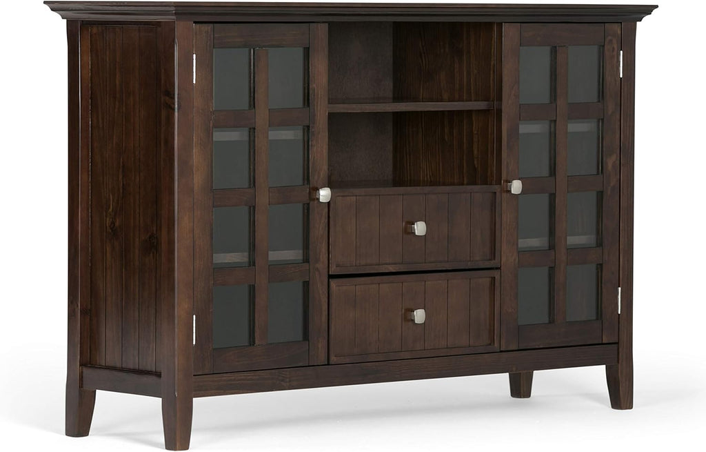 Black Solid Wood TV Media Stand with Storage Shelves and Cabinets V86462