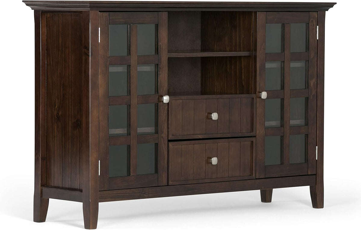 Black Solid Wood TV Media Stand with Storage Shelves and Cabinets V86462
