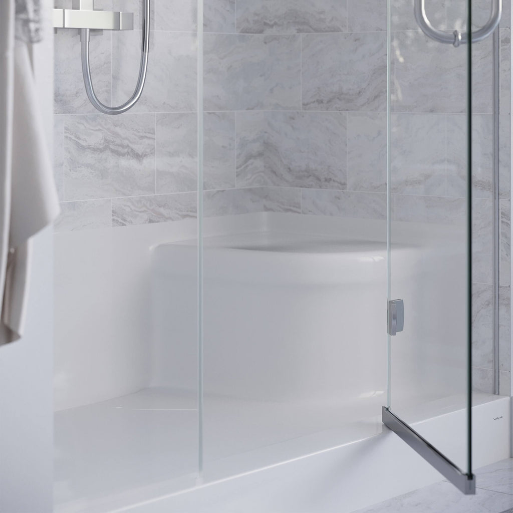 Gray Single Threshold Shower Base with Left Hand Drain and Integral Right Hand Seat S75805