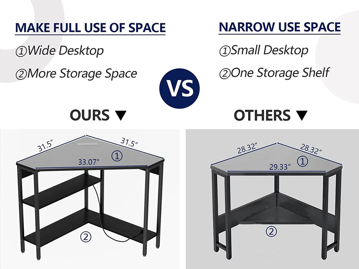 Corner Desk with Outlets USB Ports Storage Shelves Y915577