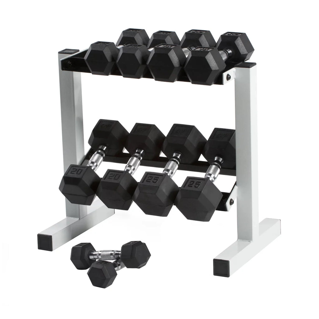 150 lb Coated Rubber Hex Dumbbell Weight Set with Rack L71219