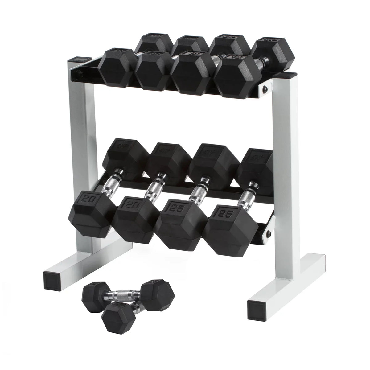 150 lb Coated Rubber Hex Dumbbell Weight Set with Rack L71219