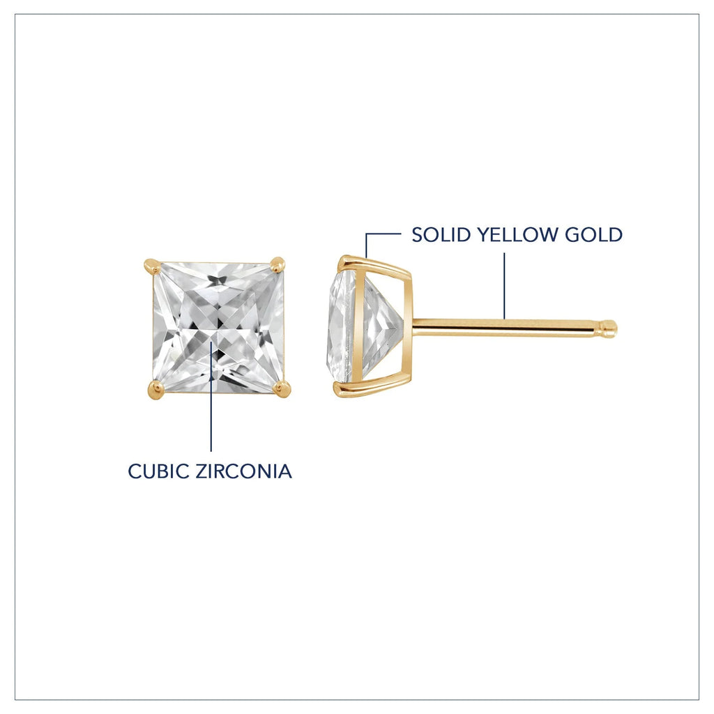 10K Yellow Gold Princess Cut Cubic Zirconia Stud Earrings H4280