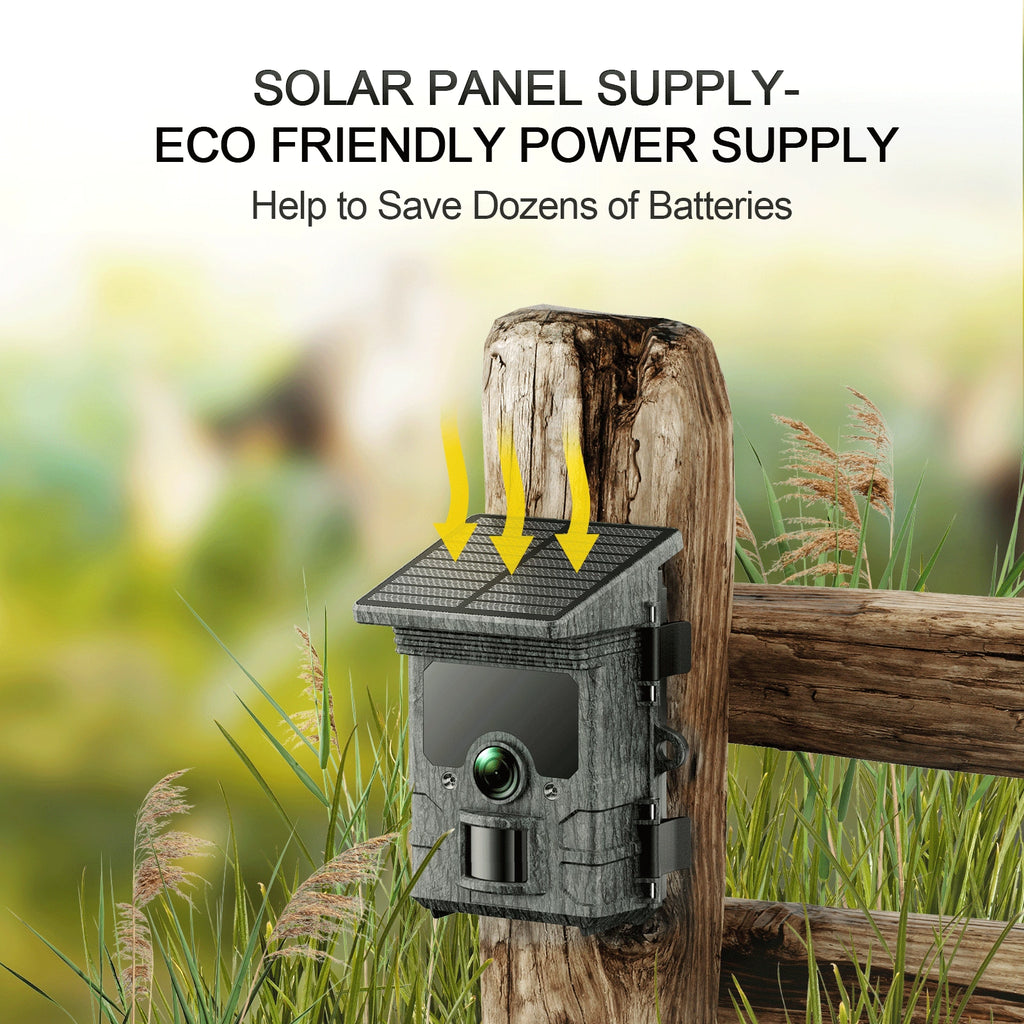 Solar Powered Trail Camera with SD Card Rechargeable 4400mAh 4K 48MP WiFi Night Vision Waterproof IP66 G705728