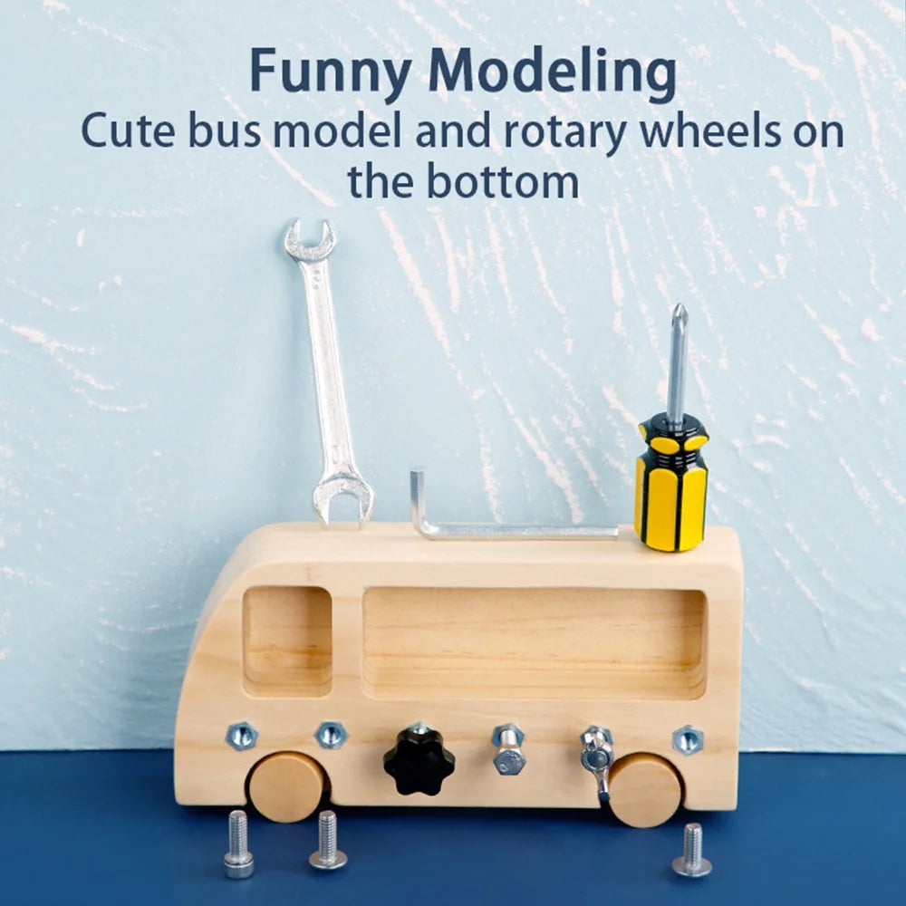 Montessori Screw Driver Board Wooden Busy Bus Sensory Toy N76753