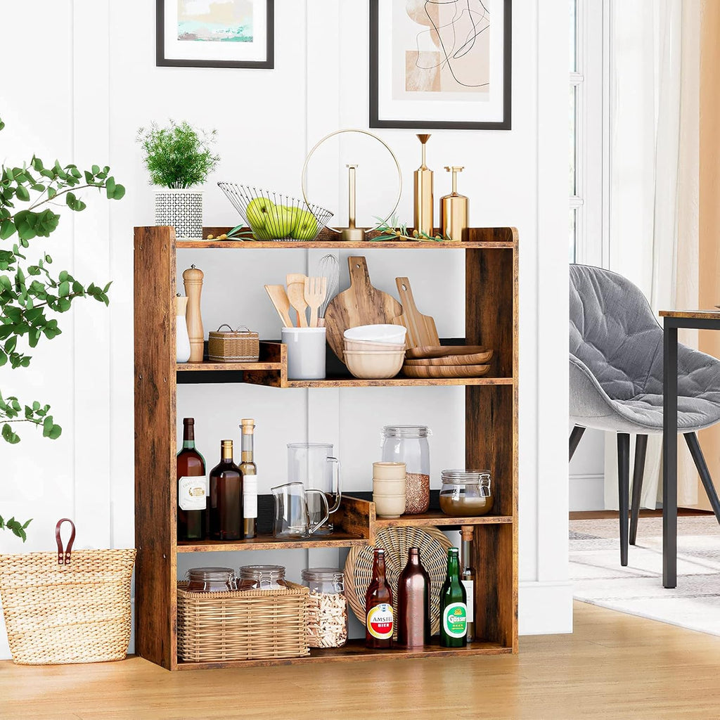 Rustic Brown Wooden Bookcase with Open Shelves K7459