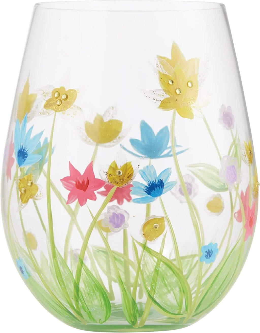 Hand-Painted Stemless Wine Glass, 20 Ounce, Multicolor B220