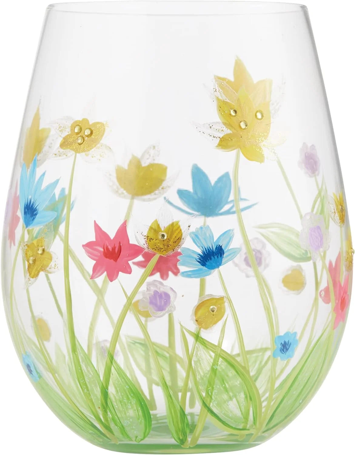 Hand-Painted Stemless Wine Glass, 20 Ounce, Multicolor B220