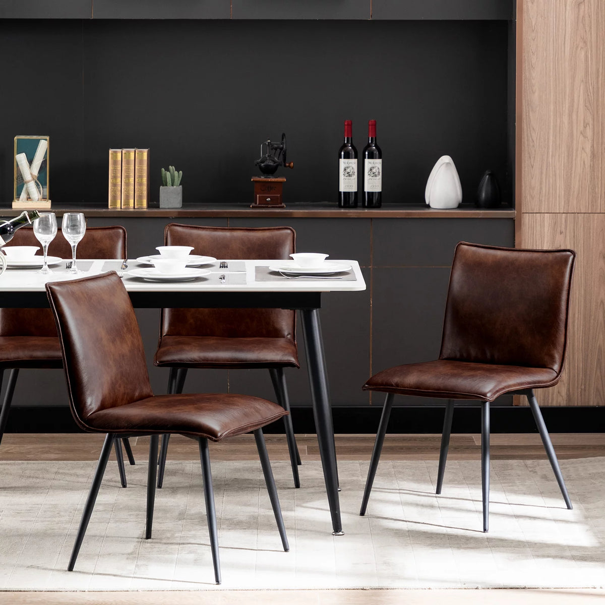 Faux Leather Dining Chairs Set of 4 with Black Metal Legs S2785