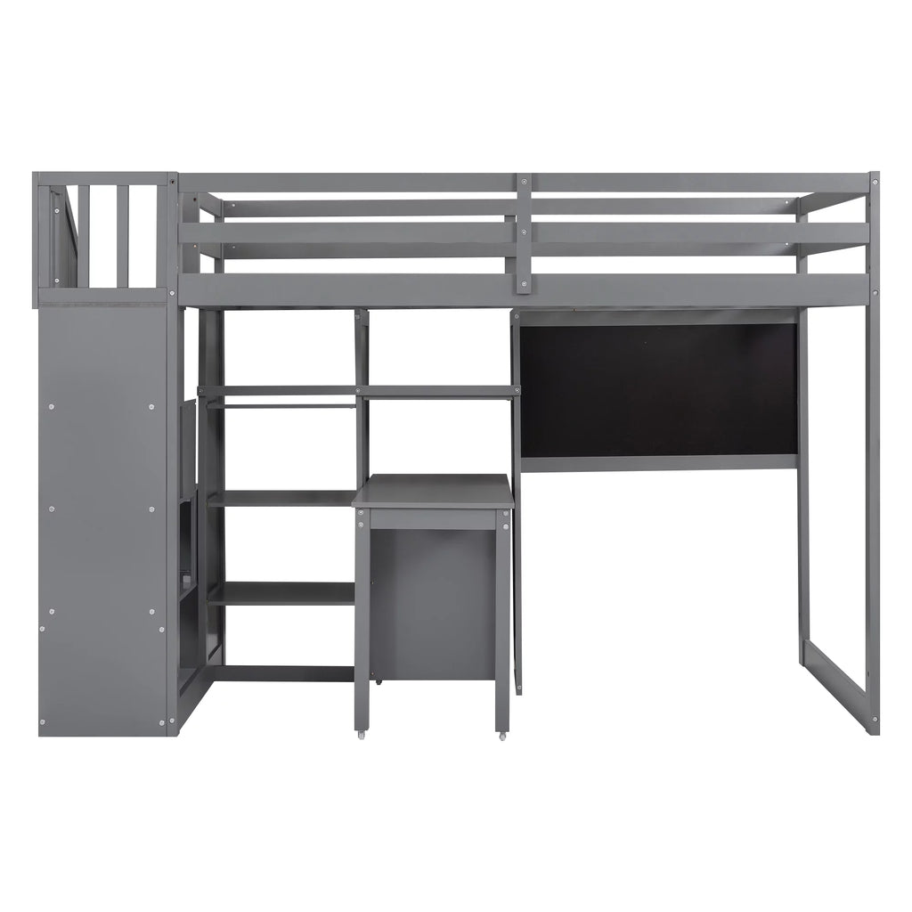 Twin Size Wood Loft Bed with Desk and Storage N88001