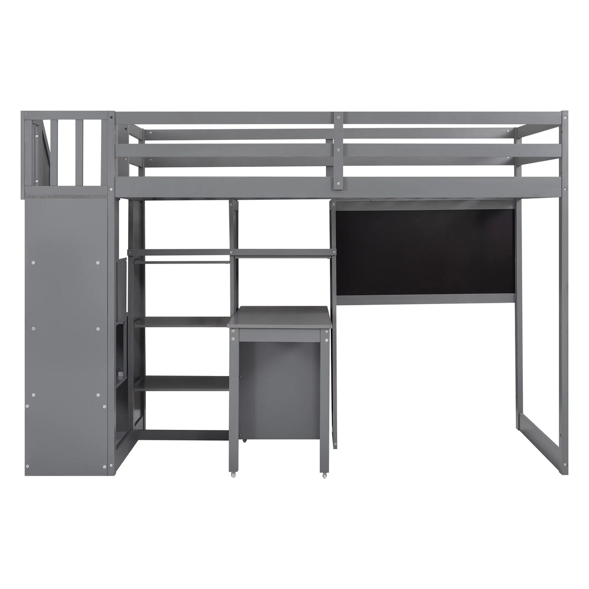 Twin Size Wood Loft Bed with Desk and Storage N88001