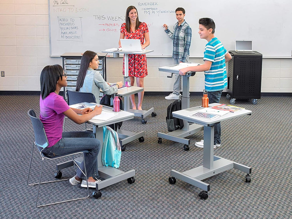 Height Adjustable Sit Stand Desk with Crank Handle and Pencil, Water Bottle Holder P1515
