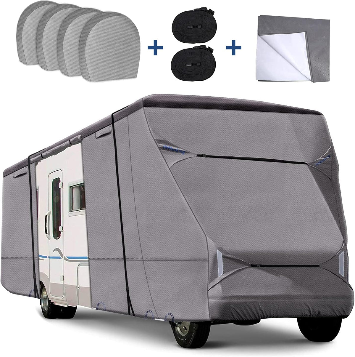 RV Cover for 29' - 32' RV Camper Motorhome with 4 Tire Covers, Gutter Cover A189
