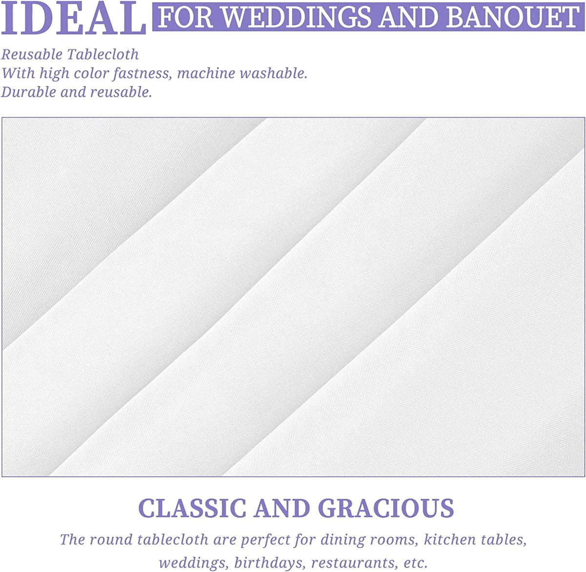 8 Pack 120 Inch White Round Polyester Tablecloth R97103